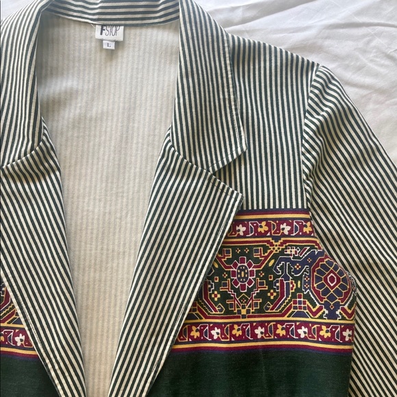VINTAGE 80’s F Stop Cotton Green Striped Blazer - Picture 1 of 9